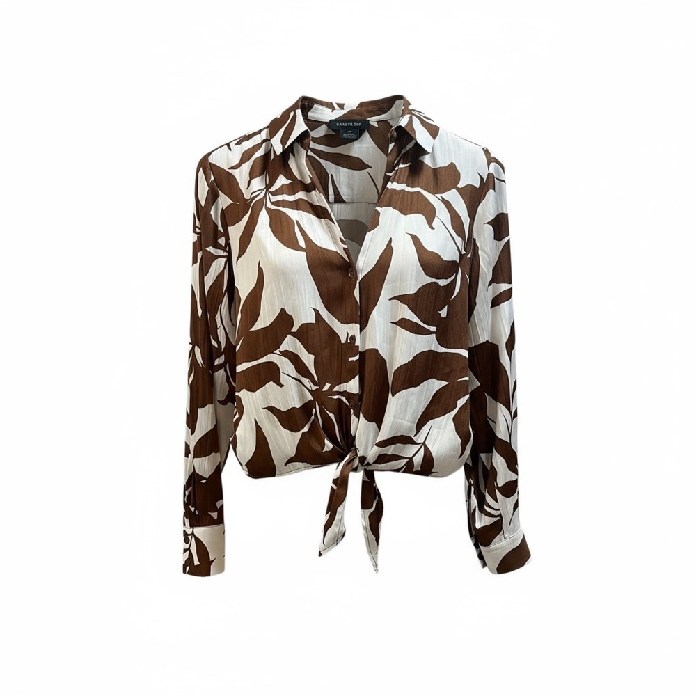 Sanctuary Women's Lover Printed Tie Shirt brown and white vintage foliage print - Picture 2 of 7